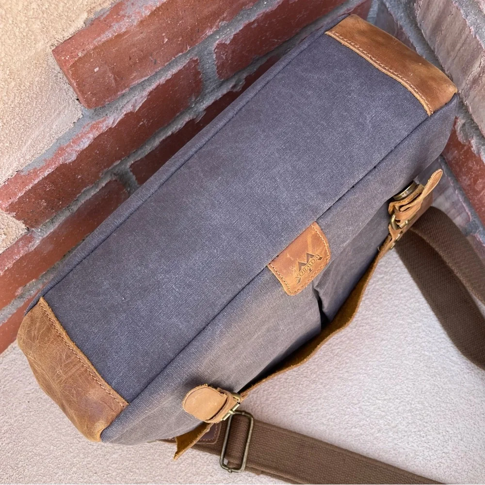 🆕WOWBOX 14” Canvas & Crazy Horse Leather Laptop Messenger Satchel Bag